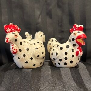 Polka Dot Rooster/Chicken Sugar bowl and Creamer
